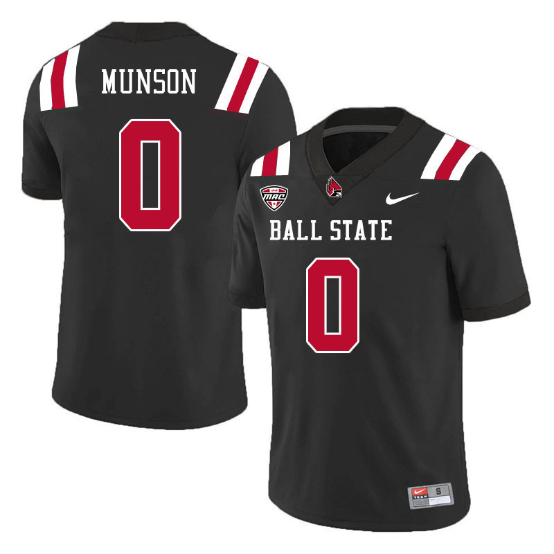 Ball State Cardinals #0 Nick Munson College Football Jerseys Stitched Sale-Black